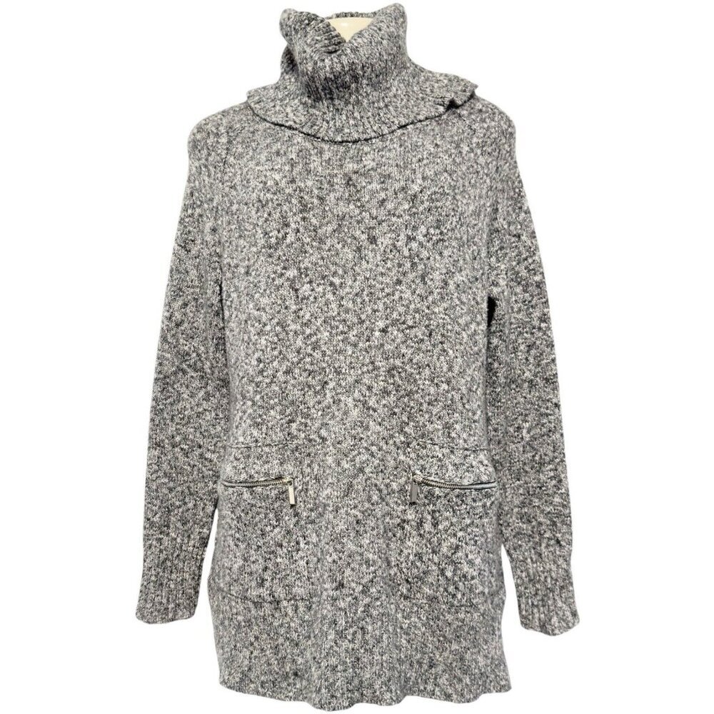 Workshop Republic Gray Cowl Turtleneck Sweater Long Soft‎ Cozy Zip Pocket